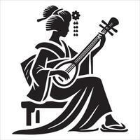 a woman playing a violin with a string in the background. vector