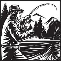 Dynamic Angler Casting Line Art. vector