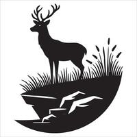 Elegant Deer on a Hill Landscape Illustration vector