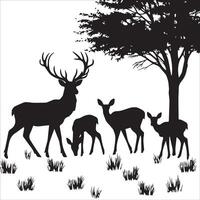 Group of Deer Grazing in a Meadow Silhouette vector