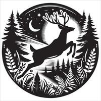 Majestic Deer in Mid-Jump in Forest vector