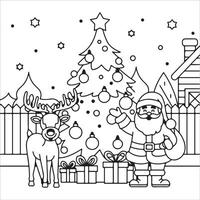 Christmas Reindeer and Trees Line Art Design art vector