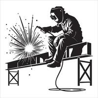 Sitting Welder on Beam with Torch Silhouette vector