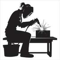 Female Welder Working at Industrial Workbench vector