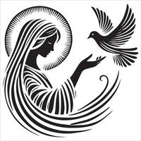 Virgin Mary with Doves in Prayer Design vector