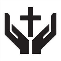 Black-and-White Cross and Hands Healing Icon vector