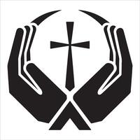 Minimalist Healing Symbol with Cross and Hands vector
