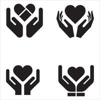 hin Line Icon of Hands Supporting Heart Set vector