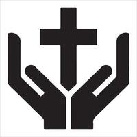 Healing Hands with Cross Symbol in Line Art vector