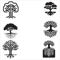 Flourishing Nature Tree Design in Black-and-White Set vector