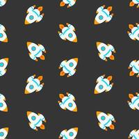 Rockets on grey background seamless pattern. Kids spaceships design, jet, galaxy wallpaper vector