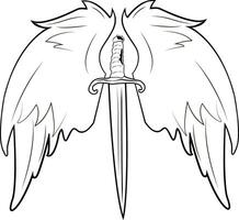 Sword and angel wings. Sword. Weapon symbolizing strength, honor and power. Element your design. vector