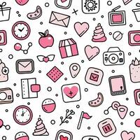 a pink and white pattern with various items vector
