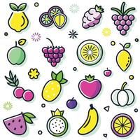 fruit icons set in a colorful style vector