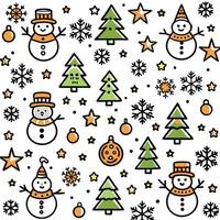 christmas seamless pattern with snowmen and trees vector