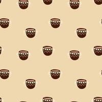Seamless pattern with cups filled with coffee. The cups have hearts on them. Cups for Valentine's Day vector