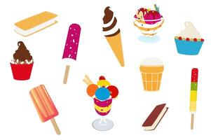 Collection ice-cream cones with different topping isolated on white background. vector