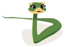 Cute green snake. Colorful reptile. Chinese New Year symbol. Funny snake character isolated on white background. vector