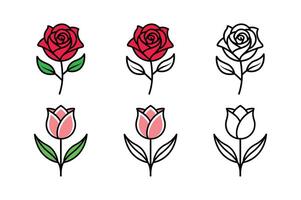 Rose and Tulip Bundle with Three Unique Styles vector