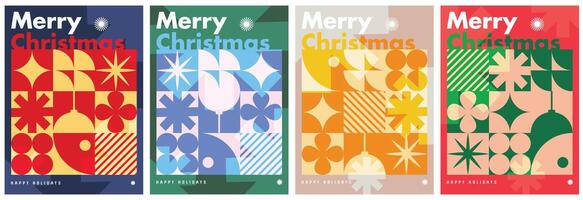 Merry Christmas Abstract Poster Design Collection with Geometric Pattern With Modern 2025 Design Trendy Style vector