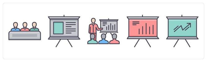A set of 5 Business icons as meeting, presentation board, board presentation vector