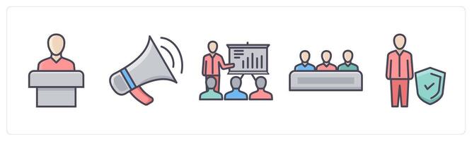 A set of 5 Business icons as speech, speaker, business presentation vector