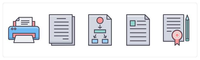 A set of 5 Business icons as printer, duplicate copy, buisness hierarchy vector