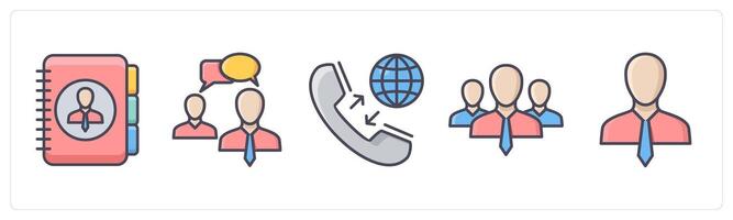 A set of 5 Business icons as business contacts, business conversation, international call vector