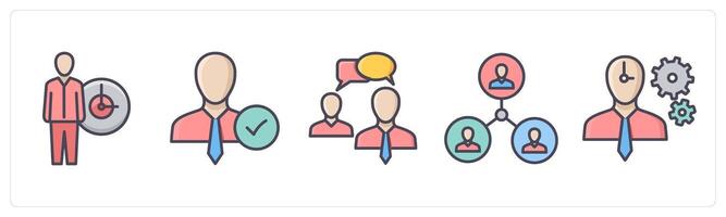 A set of 5 Business icons as time management, right employee, business conversation vector