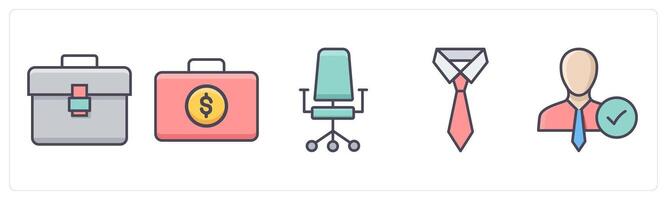 A set of 5 Business icons as portfolio, financial portfolio, office chair vector