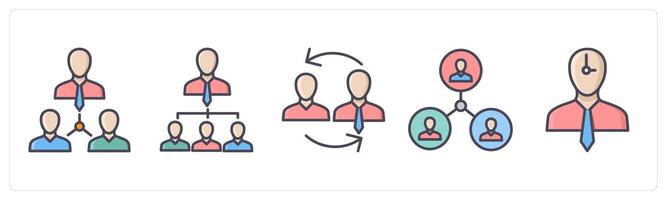 A set of 5 Business icons as business organization, business hierarchy, duties transfer vector