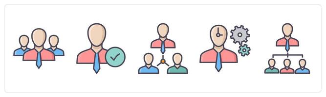 A set of 5 Business icons as team, right employee, business organization vector