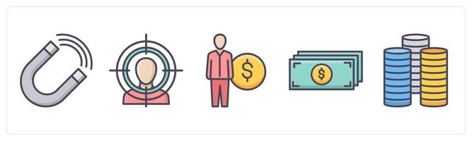 A set of 5 Business icons as attraction, customer focus, accountant vector