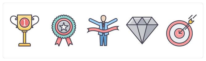 A set of 5 Business icons as trophy, badge, champion vector