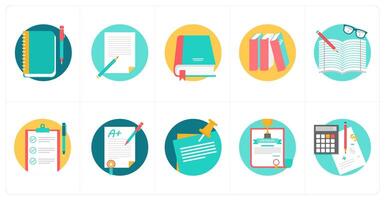 A set of 10 education icons as notebook, notes, book vector