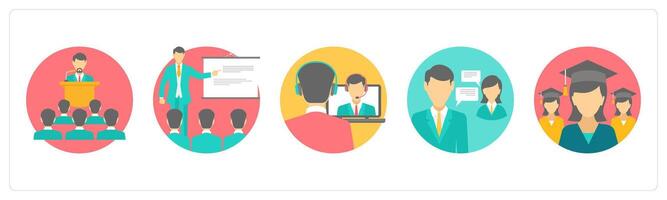 A set of 5 education icons as lecture, classroom vector
