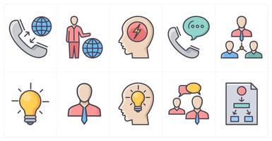 A set of 10 business icons as international call, global business, brain energy vector
