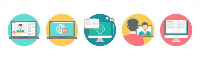 A set of 5 education icons as tutorial, online education vector
