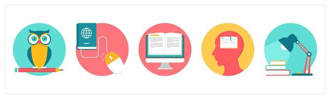 A set of 5 education icons as smart class, e learning, knowledge vector