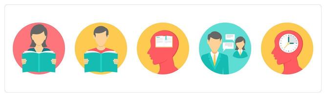 A set of 5 education icons as reading girl, reading boy, knowledge vector