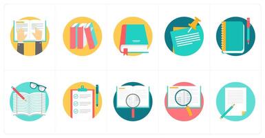 A set of 10 education icons as reading, library, book vector