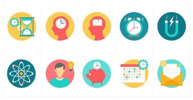 A set of 10 education icons as time management, knowledge, alarm vector