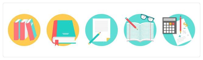 A set of 5 education icons as library, book, notes vector