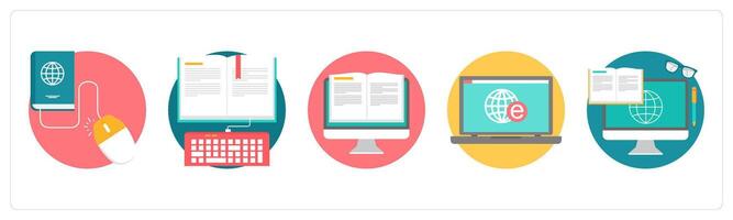 A set of 5 education icons as distance learning, online learning, e learning vector