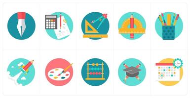 A set of 10 education icons as pen, calculation, geometry vector