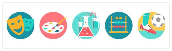 A set of 5 education icons as art, color palette, laboratory vector