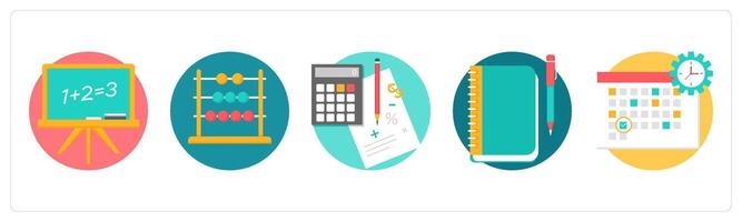 A set of 5 education icons as mathematics, abacus, calculation vector