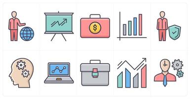 A set of 10 business icons as global business, business presentation, financial portfolio vector