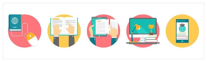 A set of 5 education icons as e learning, reading, mobile education vector