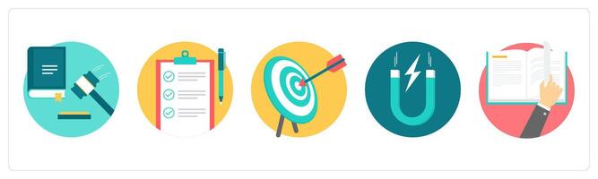 A set of 5 education icons as law, checklist, target vector